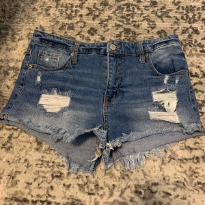 ripped high rise jean shorts